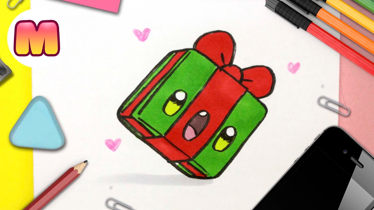 COMO DIBUJAR UN REGALO DE NAVIDAD KAWAII ❤️ Dibujos kawaii faciles – Dibujos de Navidad