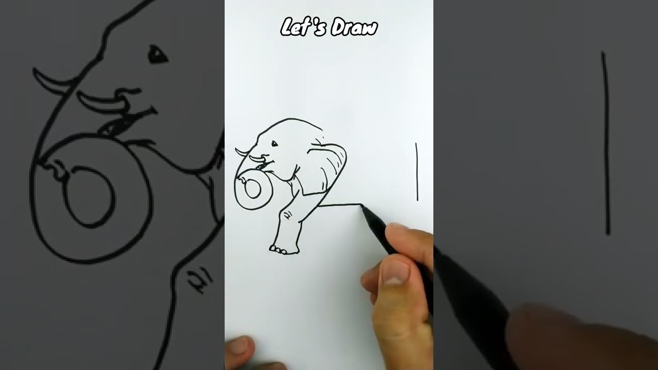 VERY EASY , How to turn numbers 621 into ELEPHANT cartoon #shorts #art #drawing #draw #short