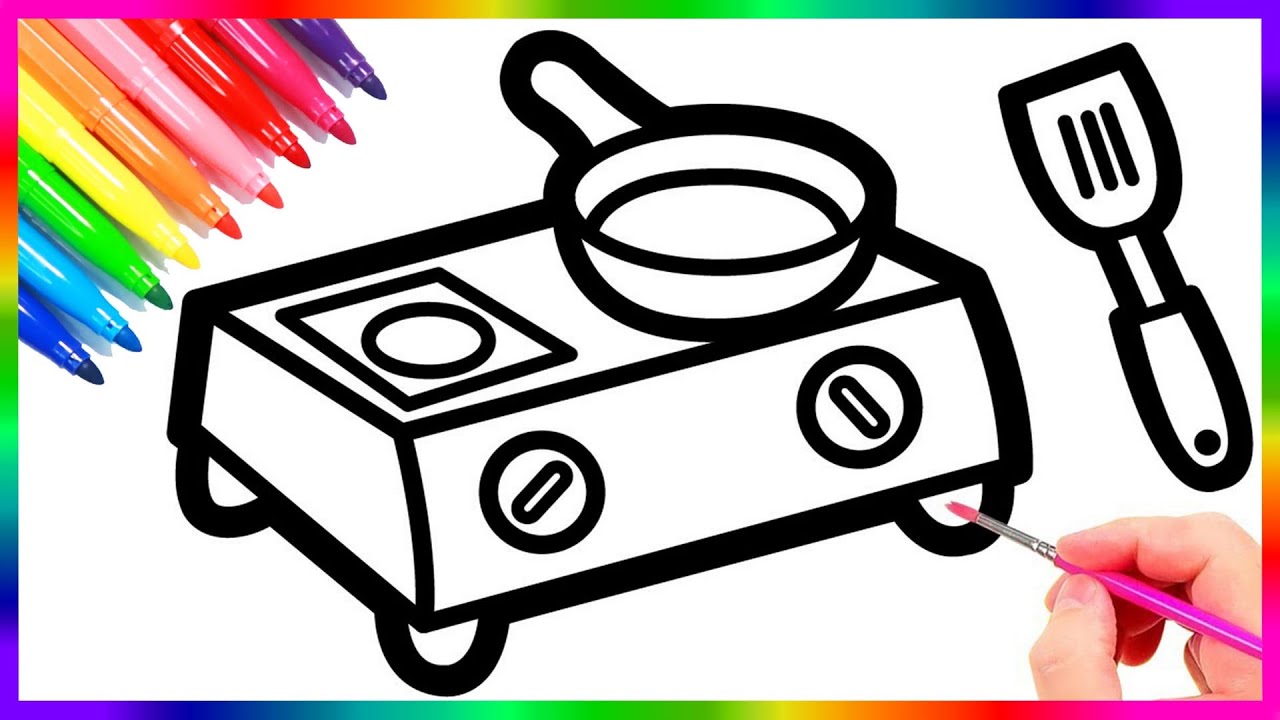 Cara Menggambar dan Mewarnai Gas stove Glitter Rainbow Kitchen tools coloring and drawing for Kids