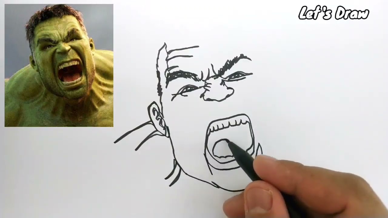 ONE LINE DRAW ! How to draw HULK only with one line .