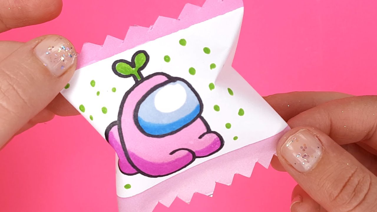 DIY Paper Gift idea – Origami Mini Among Us Candy Gift by Happy Drawings