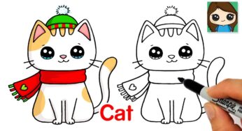 How to Draw a Cat for Christmas Easy ❄️ Cute Winter Pet